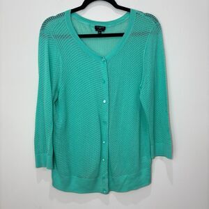 Talbots Pima Cotton Open Knit Cardigan Sweater XLp Pastel Green Lightweight Airy